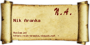 Nik Aranka névjegykártya